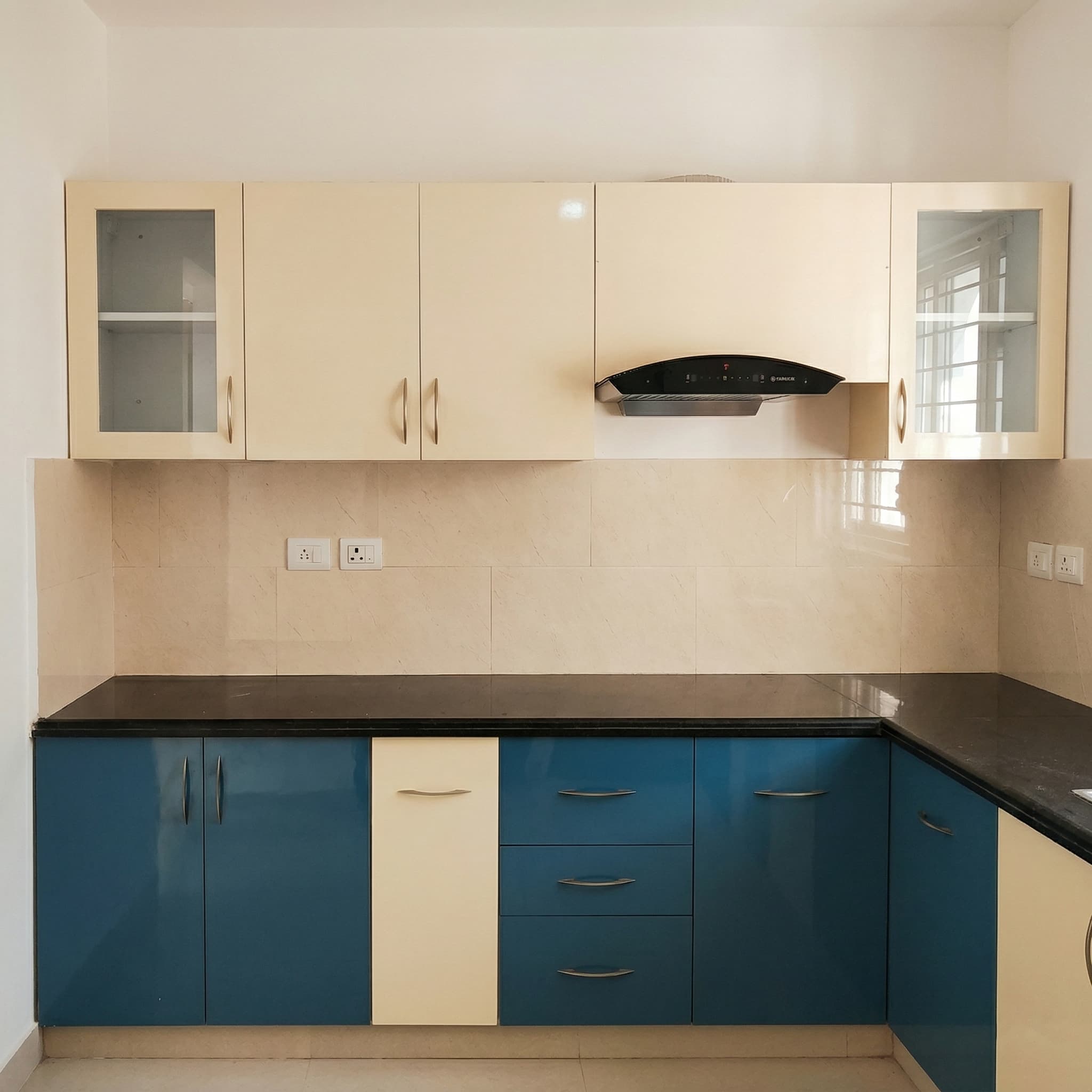 Modular Kitchen Blue and Cream Design