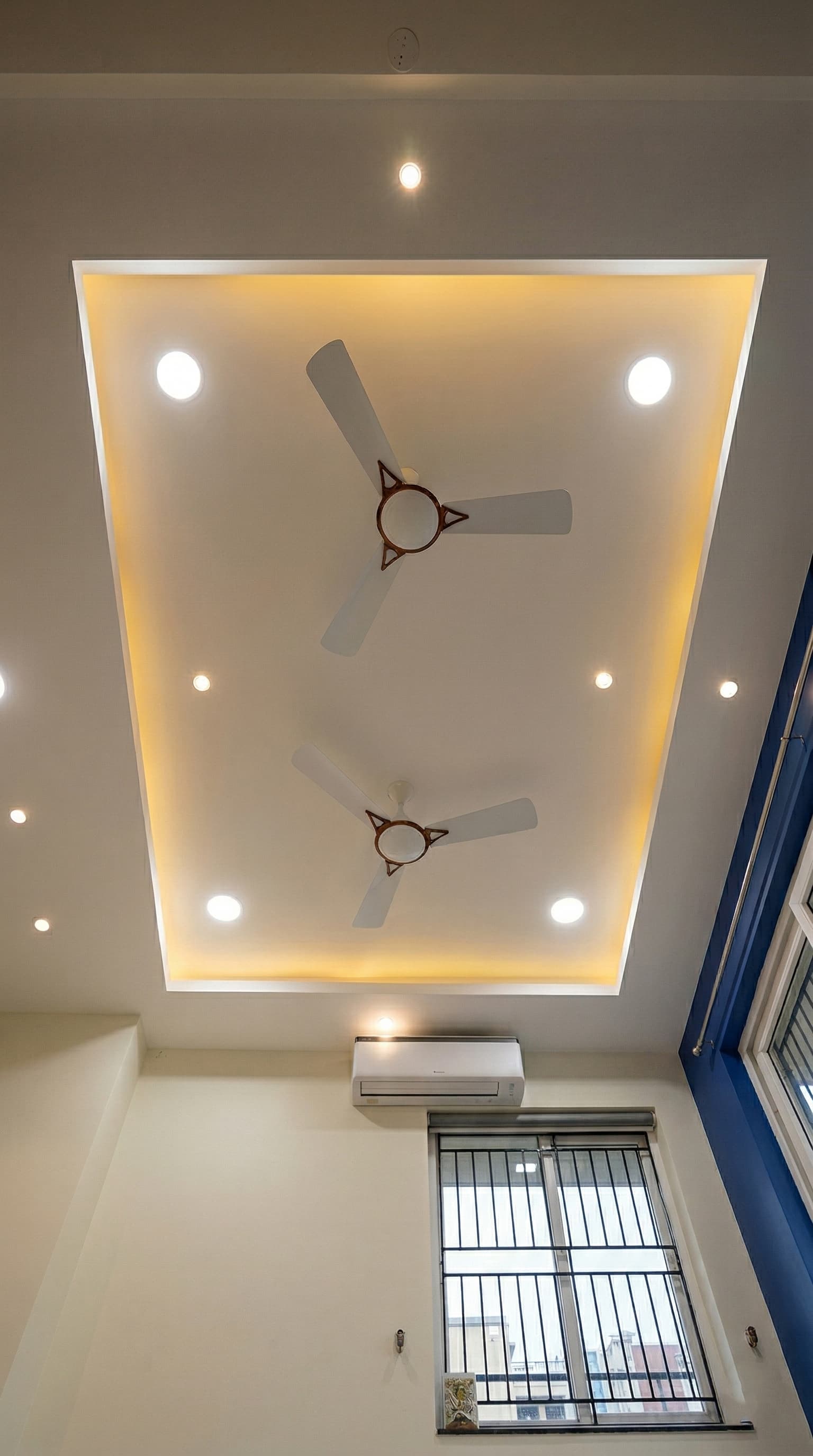 False Ceiling with Warm LED and Ceiling Fans
